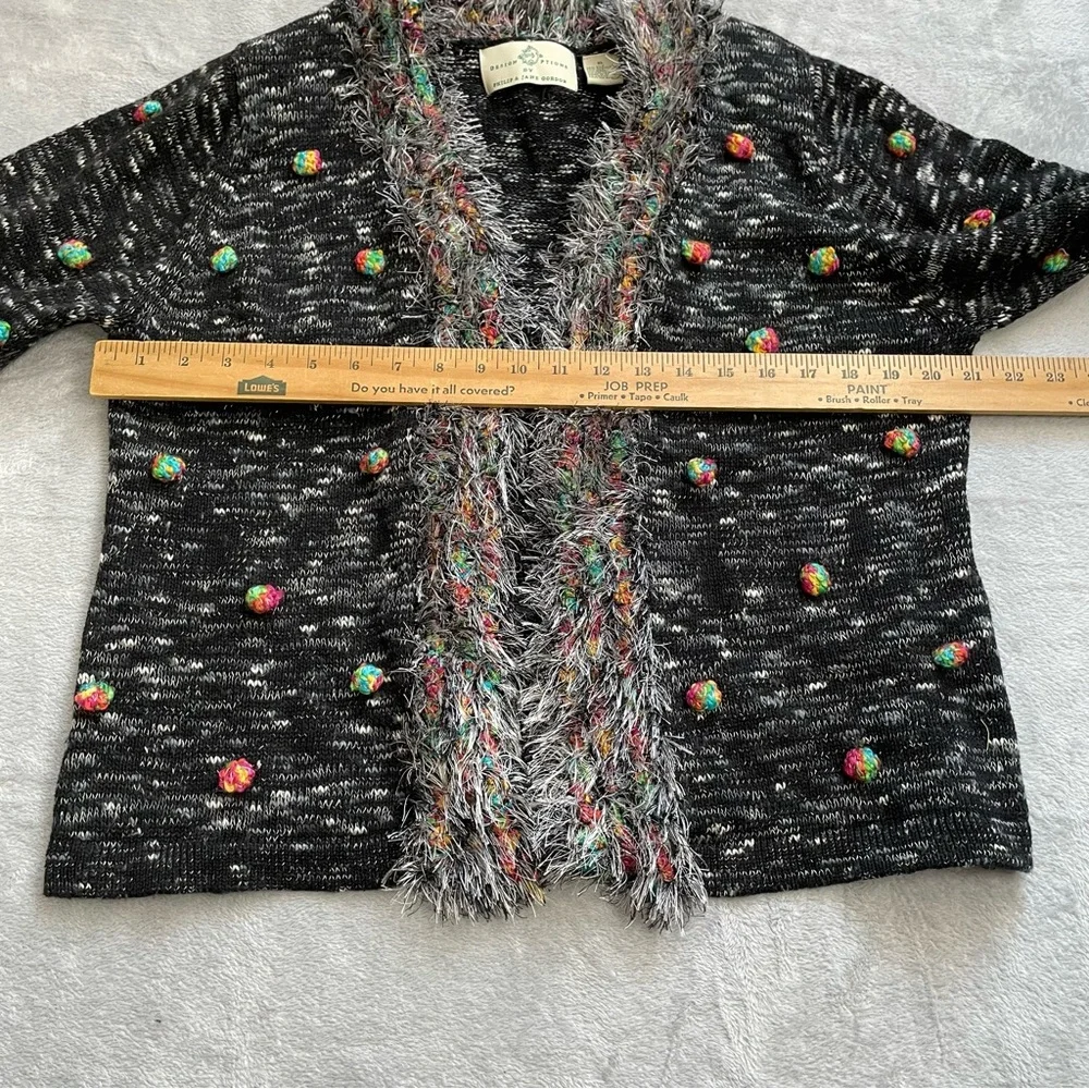 Design Options Holiday Cardigan Sweater XL Fringe Bobble Static Marl Wool‎ Blend